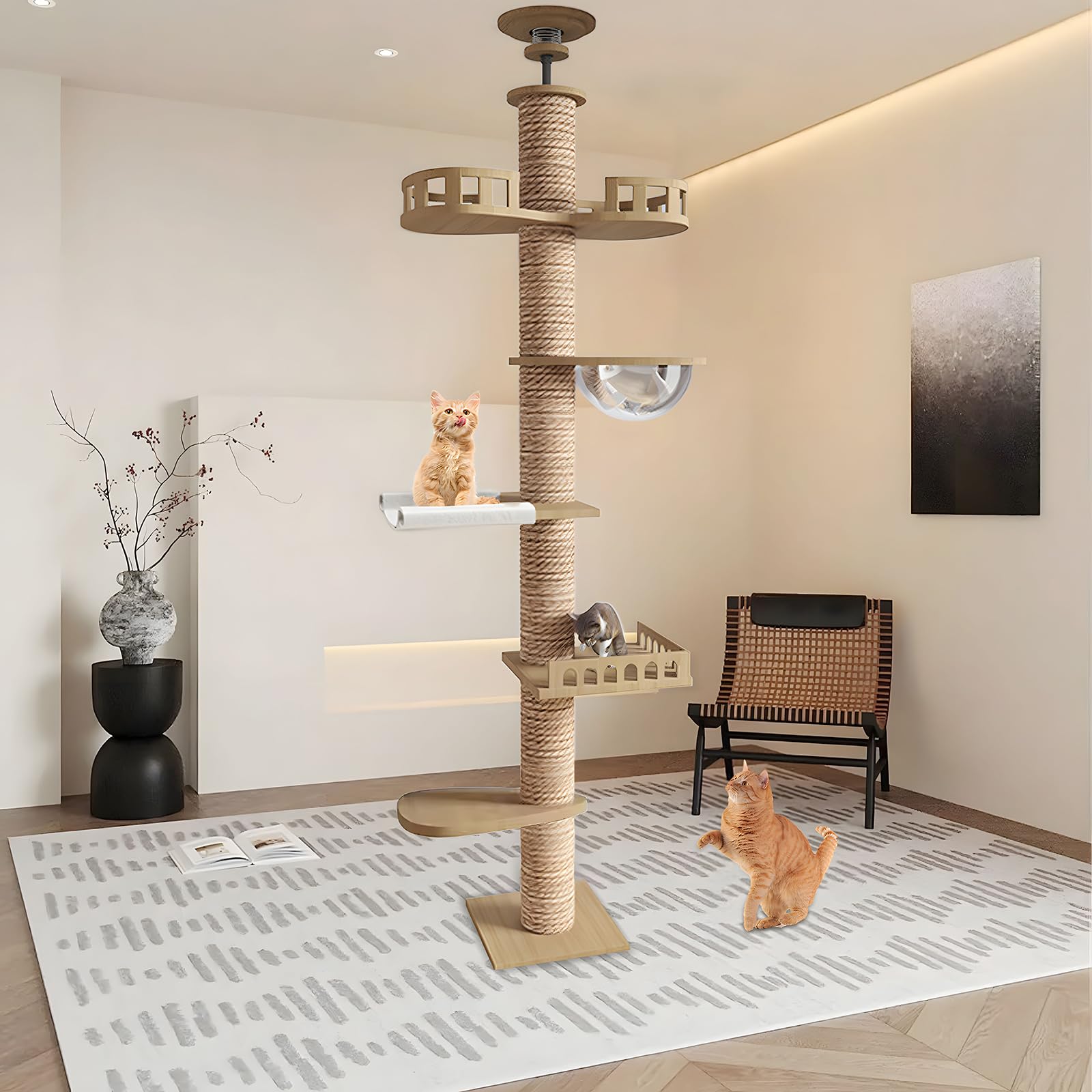 Kat – Life Barlezy 4/5 Tier Floor to Ceiling Cat Tower Height Adjustable 55